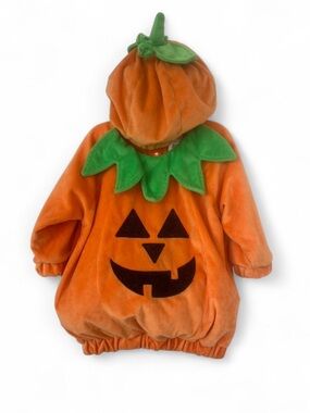 Infant Orange Pumpkin Costume with Green Leaf Collar and Pumpkin Stem& Leaf Hat